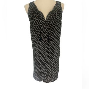 Madewell Navy sleeveless sheath mini‎ silk dress size XS, navy and tan print
